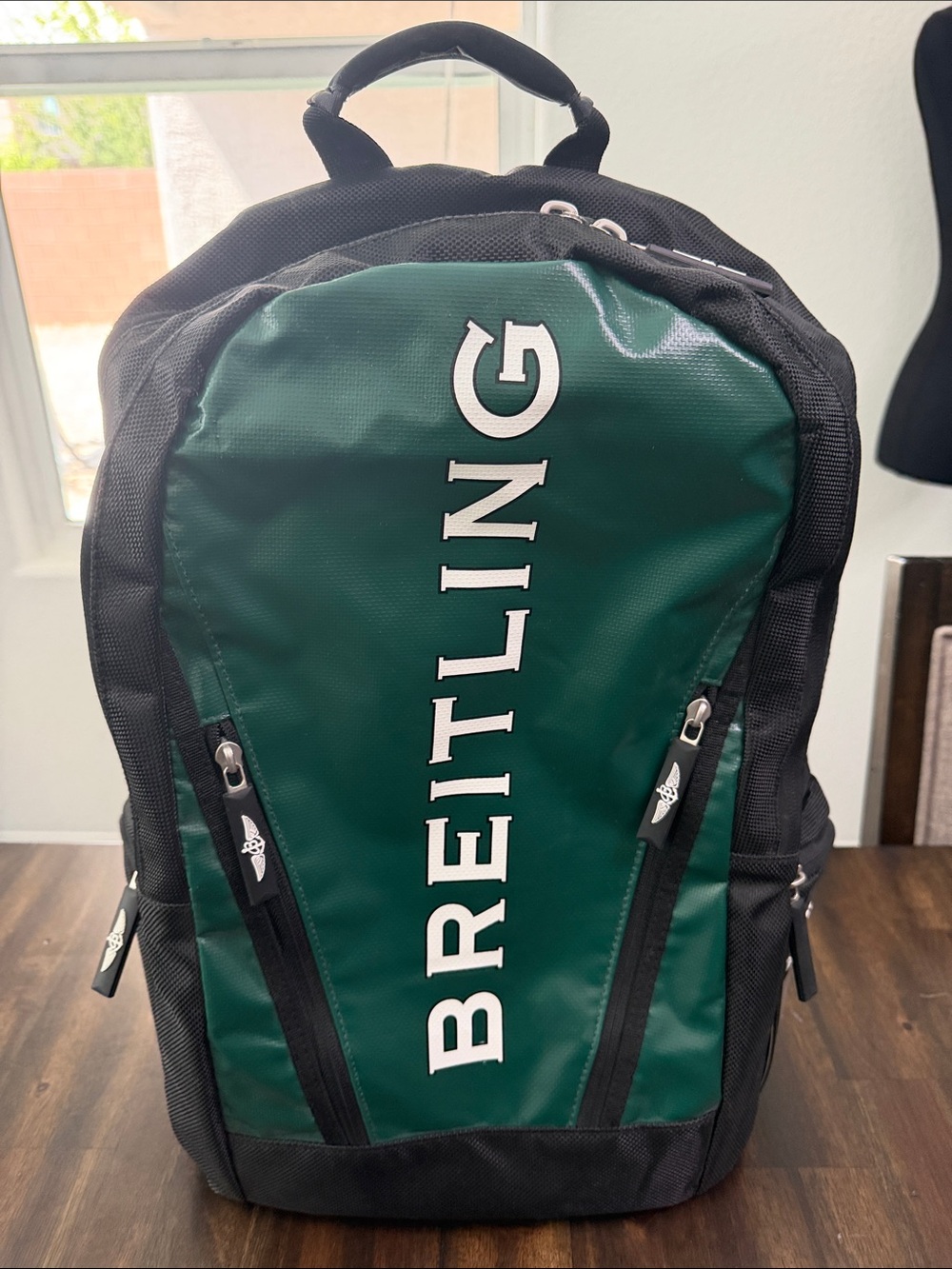 Breitling Green and Black Vertical Logo Backpack